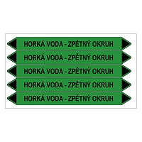 Značení potrubí, horká voda - zpětný okruh,5 ks, 150 × 12 mm